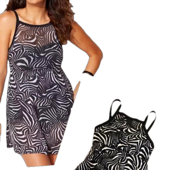Swimsuits For All plus size swimdress abstract neutral print lined cups size 22 - Picture 1 of 13